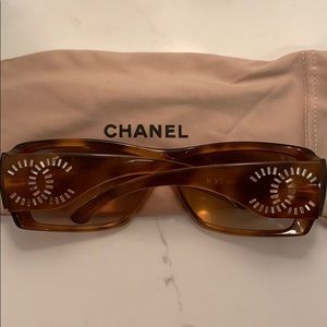 Brown Chanel Sunglasses with crystal logo